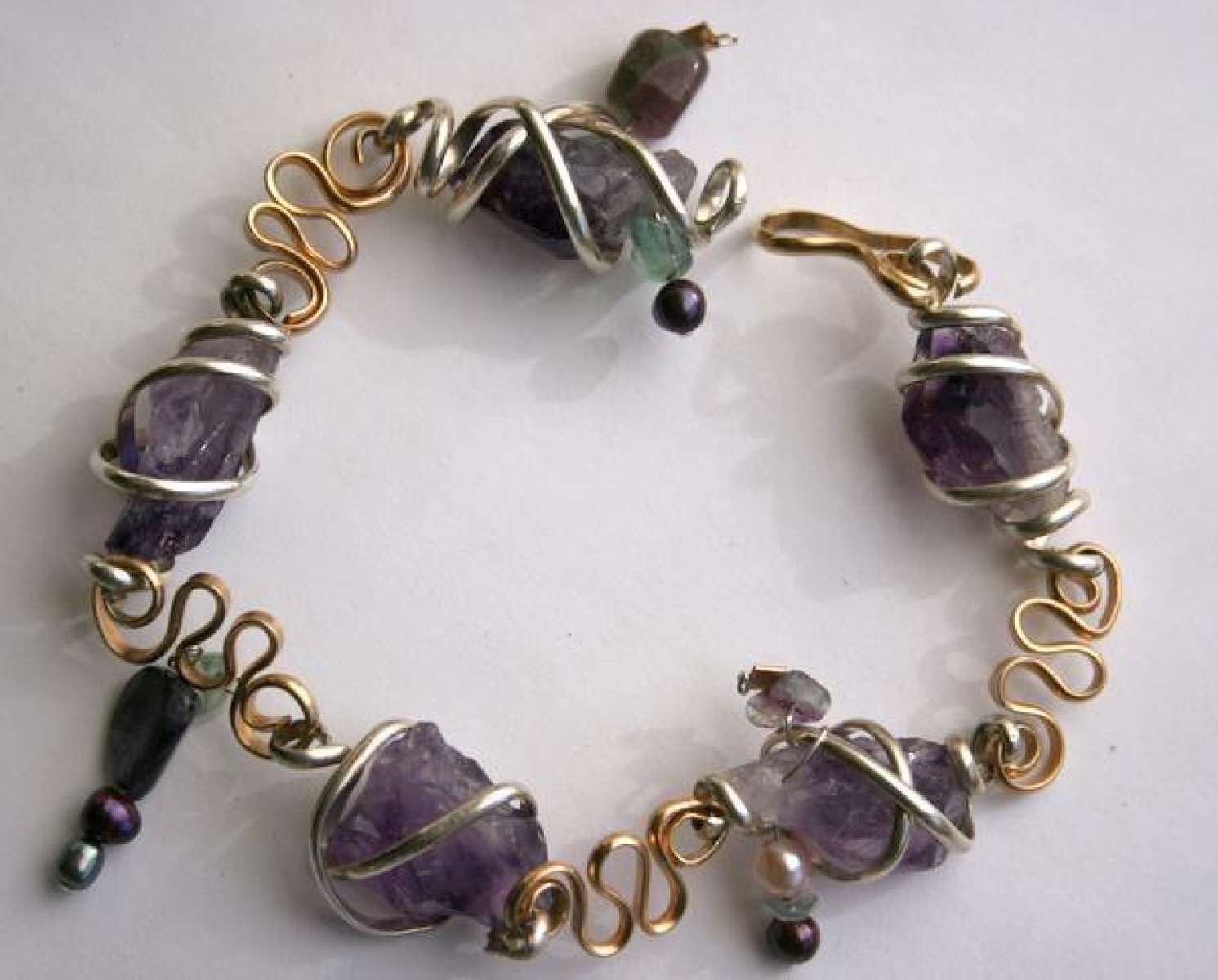 Sterling and gold amethyst bracelet and necklace