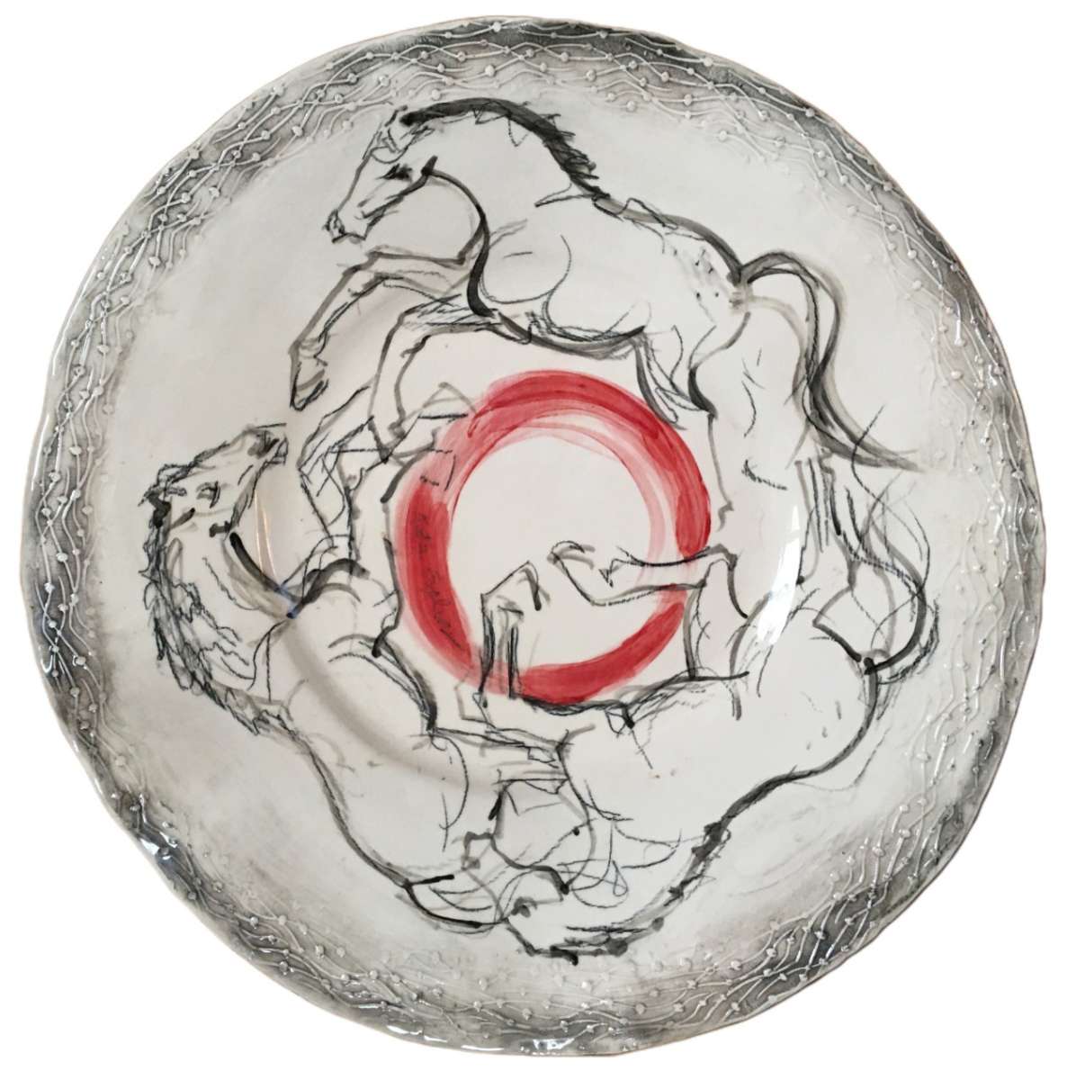 Three Horses Cavorting Platter 15.5" Porcelain