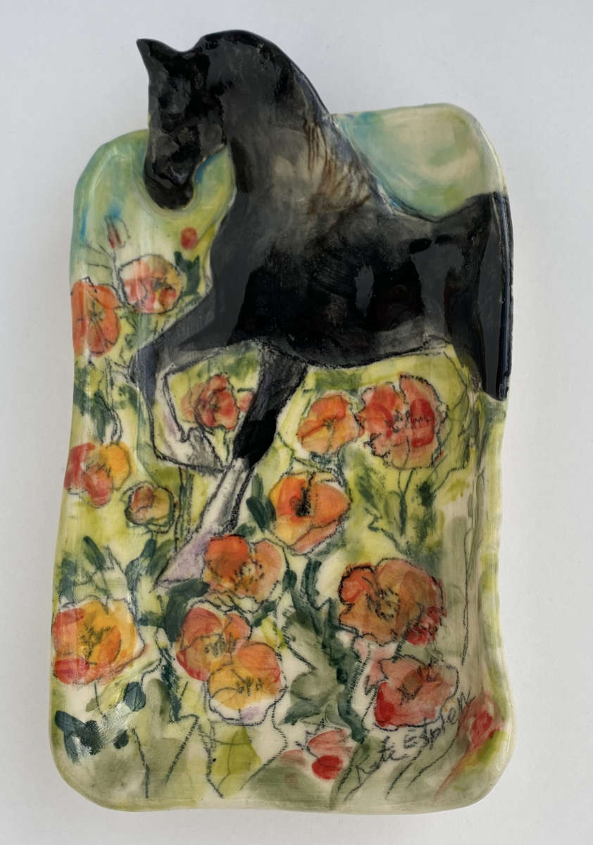 Black Horse in a field of Poppies Dish