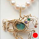 Horse pendant with gemstones and pearl necklace
